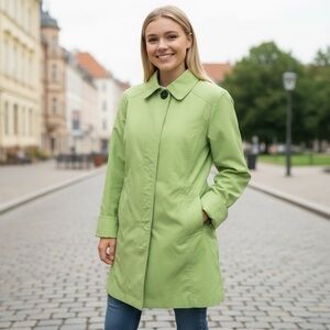 Eddie Bauer Green Trench Coat Lightweight Structured Design